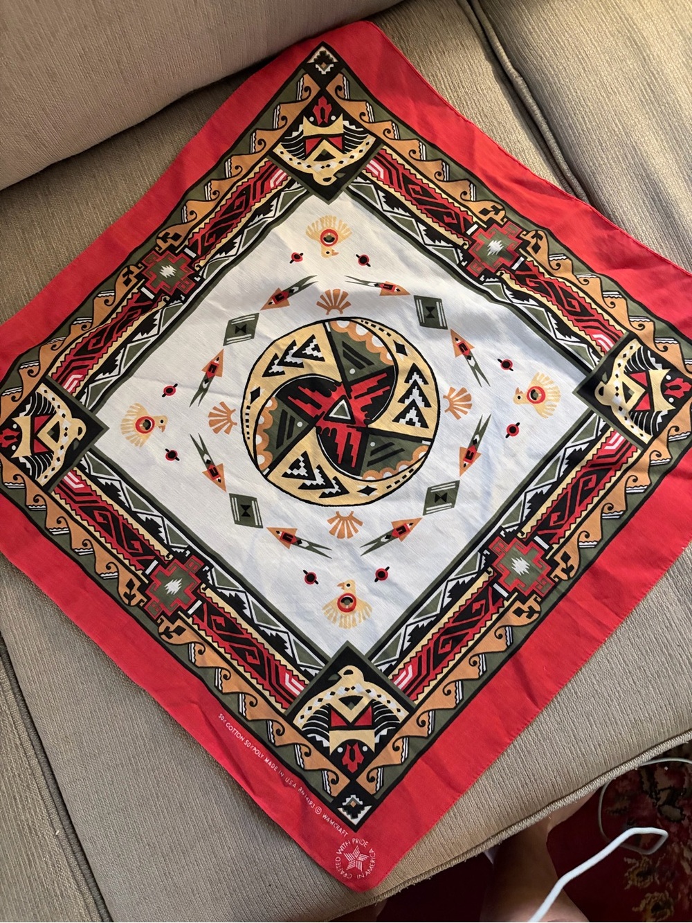 Southwestern Print Bandana Scarf in Red, Black & Tan